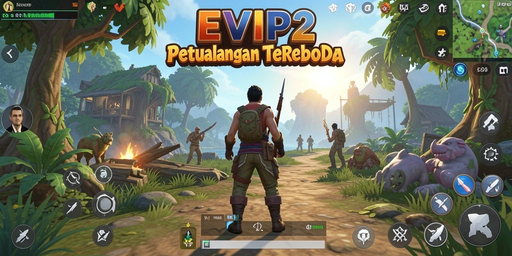 Screenshot gameplay EVIP2 yang menampilkan dunia terbuka yang luas.