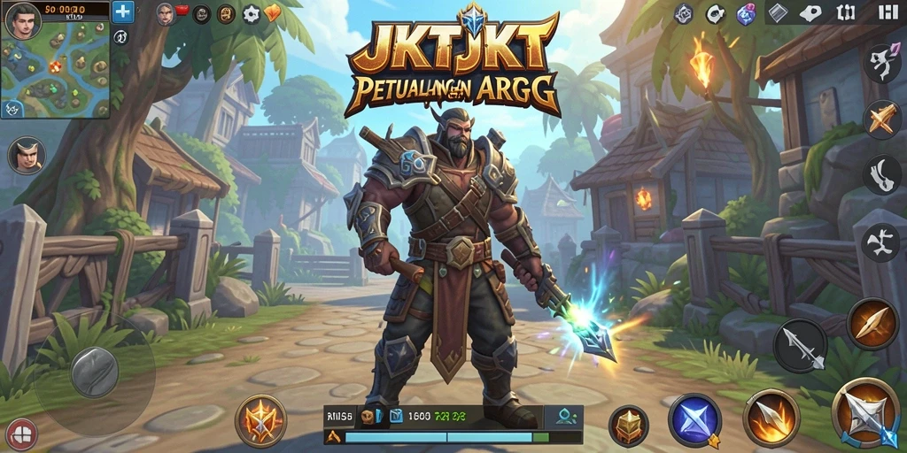 Screenshot utama JKTJKT menampilkan pertarungan seru antara karakter dan monster.