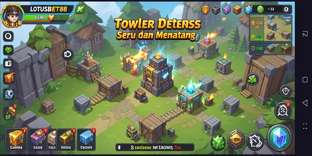 Gameplay seru menara dan musuh di LOTUSBET88.