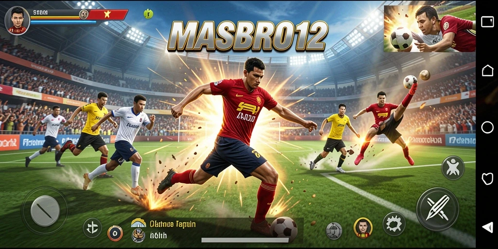 Tangkapan layar utama MASBRO12 menampilkan aksi olahraga yang menegangkan dan grafis yang menawan.