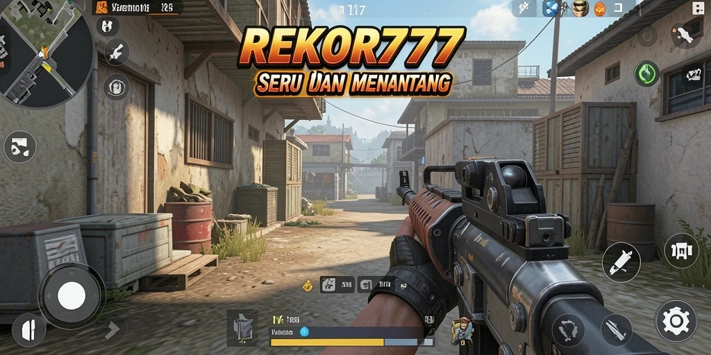 Tangkapan layar <strong>REKOR777</strong> menampilkan aksi gameplay FPS yang mendebarkan.