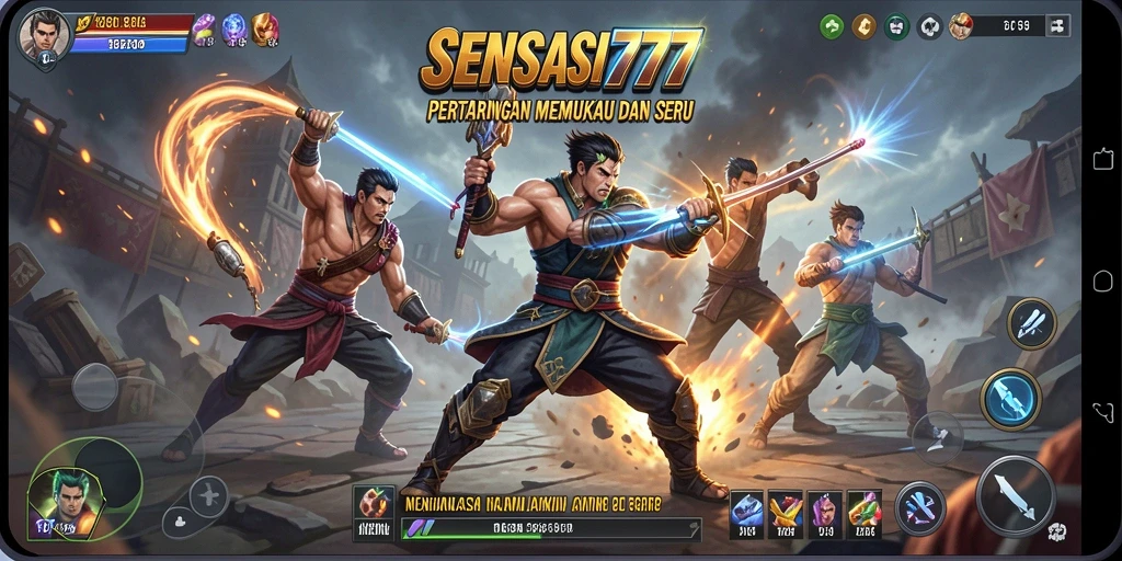 Screenshot SENSASI777 menampilkan pertarungan karakter yang seru.
