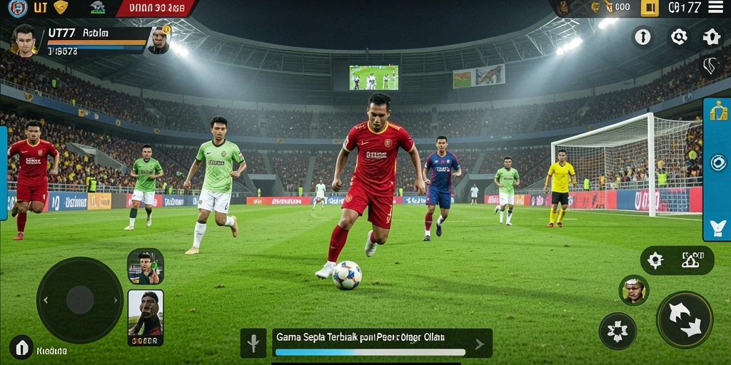 Tampilan gameplay UT77 yang mendebarkan dalam aksi sepak bola.