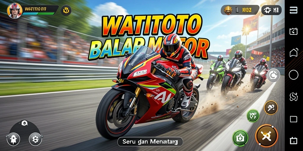 Screenshot gameplay menunjukkan aksi balap motor yang mendebarkan.